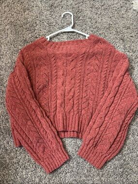 Pink Republic Rust Cable-Knit Cropped Crewneck Sweater